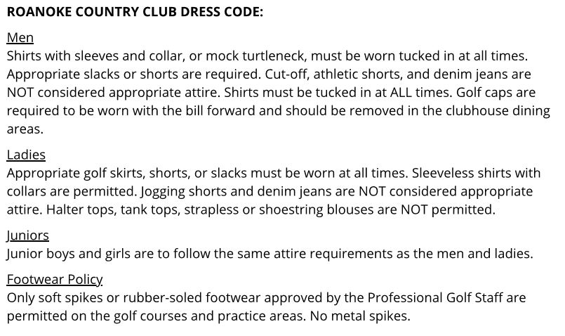 Roanoke CC Dress Code
